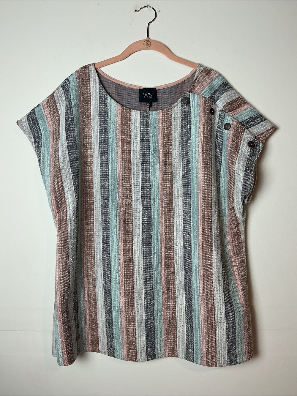 W5 Concepts Plus Size Striped Textured Top Button Detail Size 3X